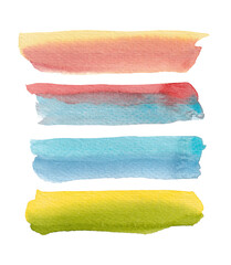 Watercolor brush stroke set. Colorful hand painted brushes isolated on white background with...