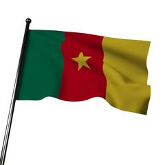 3D render of Cameroon flag on gray background. Green, red, and yellow stripes with central star symbolize unity. Central African country known for diverse culture, wildlife, and natural beauty.