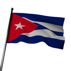 The Cuba flag 3D rendering on gray features blue, white, and red stripes with a white star at the center. 