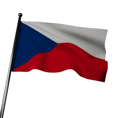 The Czechia flag 3D rendering on gray features white and red horizontal stripes with a blue wedge on the hoist side. 