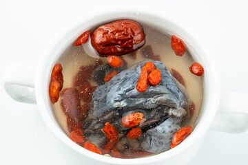 Goji berry and black-bone chicken soup ingredients