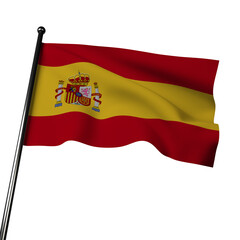  Illustration of Spain's flag waving in the wind, isolated on a gray background. The flag features horizontal bands of red and yellow, with the yellow band being double the width of the red bands