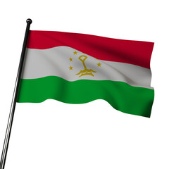 Illustration of Tajikistan's flag waving in the wind, isolated on a gray background.