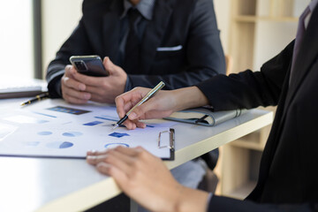 Business meeting, discuss business growth chart analysis, sales and plan investment strategy.