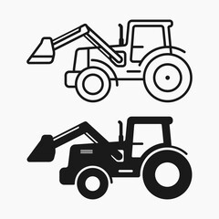 tractor with loader line shape icon vector flat illustration
