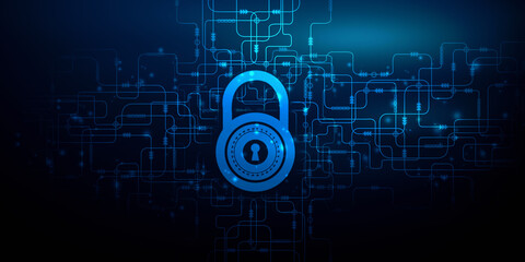 2d illustration Safety concept: Closed Padlock on digital background
