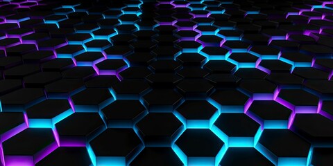 Obraz premium Geometry hexagon. Digital hexagon abstract background. Futuristic neon wall. Abstract background