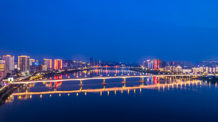Night scene on both sides of the Xiangjiang River in Zhuzhou, China