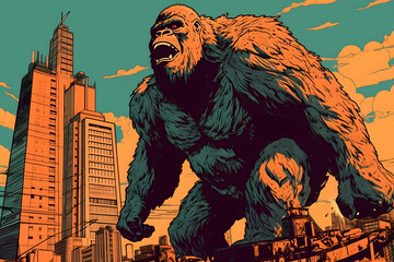 King Kong at the skyscrapers. Generative AI