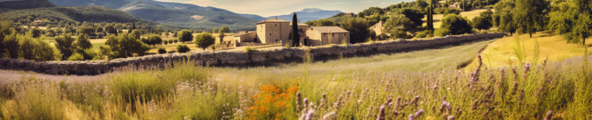 Luberon landscape with lavender fields - Generative AI