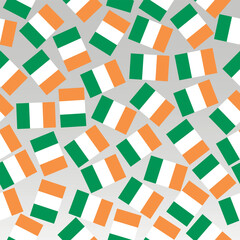 Bright pattern with flags of Ireland. Happy St. Patricks Day background. Bright illustration with irish flag. Seamless pattern with flags.