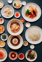Savor the Flavors of Korea. A Panoramic View of Traditional Asian Dishes. generative ai.