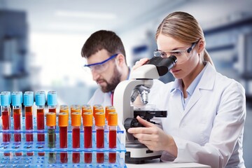 The doctor with blood sample for analysis in the lab