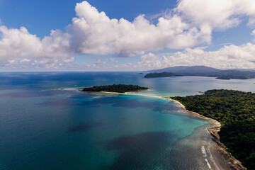 Aerial photography 
The two islands Ross and Smith connected by a sandbar surrounded by crystal clear open sea waters is the aerial view of the islands.