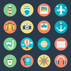 Pack of 16 Travelling Flat Style Icons 

