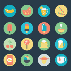 Collection of Flat Style Confectionery and Fast Food Icons 

