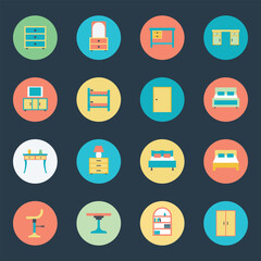 Set of 16 Furniture Flat Icons 

