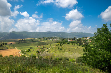 Fototapeta na wymiar A panoramic view of Zvulun valley and the Carmel Mountain and some houses of Kiryat-Tivon in Israel.