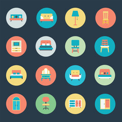 Pack of Flat Style Interior Decorations Icons 

