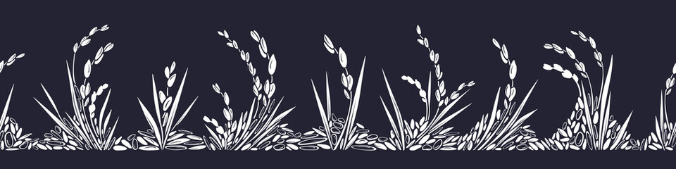 White rice grain. Vector field Seamless art border