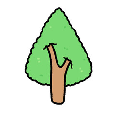 Hand-drawn Cute green triangle tree, forest, campfire, object, Camping character design in doodle style