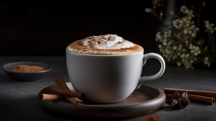 A frothy, creamy latte, with delicate latte art and a sprinkle of cocoa powder on top Generative AI