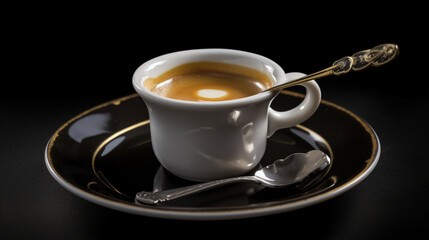 A deep, rich cup of espresso, with a thick layer of crema on top and a spoonful of sugar on the side Generative AI