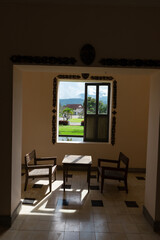 Luang Prabang, Laos -Nov 2022: View of the houses and buildings on the main street in Luang Prabang, Laos after raining in the morning