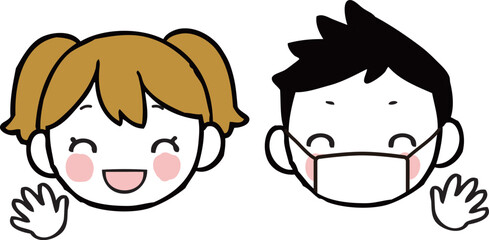 マスクとマスク無しの笑顔の子供達