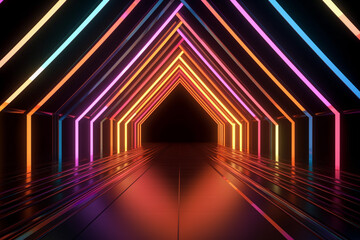 3d neon tunnel with colorful rainbow lines. generative AI