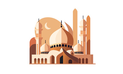 a stylized of a muslim mosque,a flat design of a masjid for Islamic organizations or communities,Beautiful Islam temple icon,crescent and cloud,Vector Illustration,Eid Mubarak greetings,Ramadan Kareem