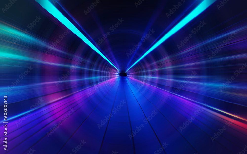 Poster neon multicolored geometric shapes on a dark background. bright, abstract, futuristic background.