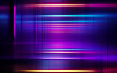 Neon multicolored geometric shapes on a dark background. Bright, abstract, futuristic background.