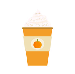 Pumpkin spice latte, autumn coffee in orange paper cup. PNG illustration.