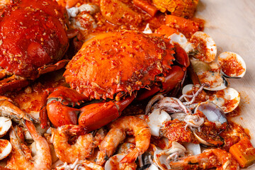 Crab sauce padang (Indonesian Kepiting Saus Padang). dish of crab served in hot and spicy Padang sauce.