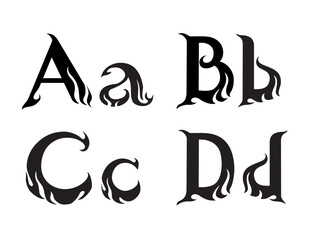 Flame Monogram Style Letters A, B, C, D