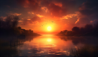 Fototapeta na wymiar Beautiful shadow of a sunset over the sea_wallpaper_