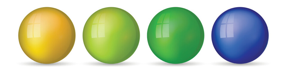 Set with glass colorful balls. Glossy realistic ball, 3D abstract vector illustration highlighted on a white background. Big metal bubble with shadow