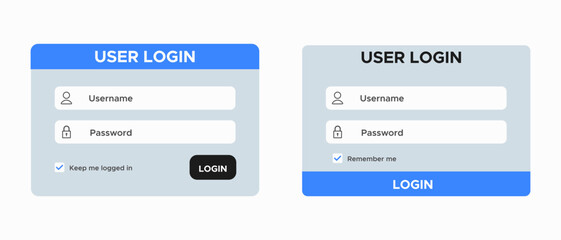Login form vector icons set. Registration form and login form page, UI elements