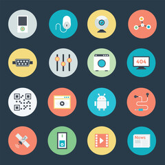 Bundle of Technology Gadgets Flat Style Icons 

