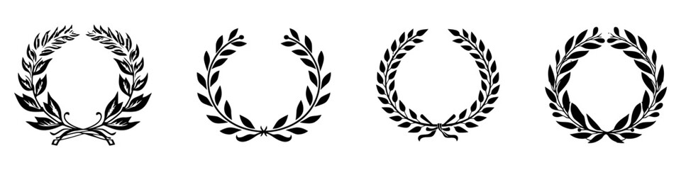 Laurel Wreath floral heraldic element set, Vector icon, logo on white background
