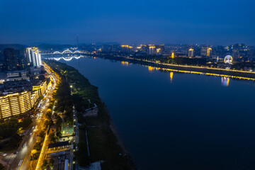 Night scene on both sides of the Xiangjiang River in Zhuzhou, China