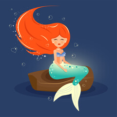 Cute romantic mermaid vector illustration, greeting cards, fashion artworks, children graphics, t shirt prints