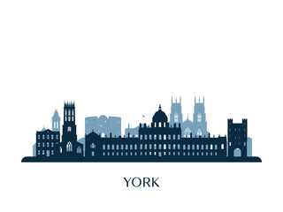 York skyline, monochrome silhouette. Vector illustration. - obrazy, fototapety, plakaty