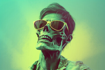 A cool zombie wearing sunglasses. Generative ai