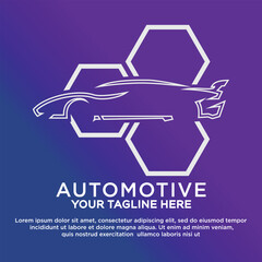 Automotive logo with car shape and hexagonal element