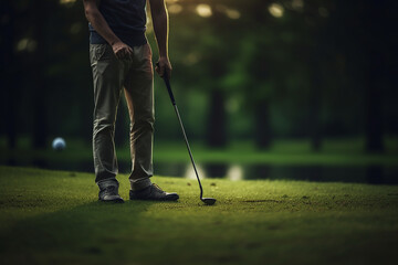 Fototapeta premium A Man playing golf in the golf course, AI Generated