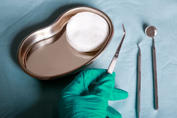 Dental instruments on the hospital table, natural light indoor