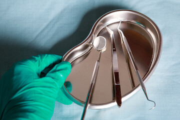 Dental instruments on the hospital table, natural light indoor