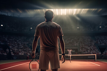 A tennis player standing in the tennis court ready to play tennis, AI generated